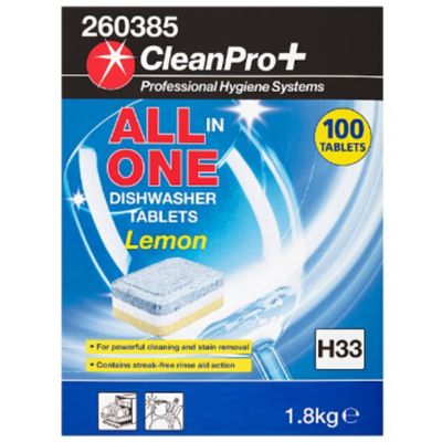 CleanPro+ All in One Dishwasher Tablets Lemon H33 100 Tablets 1.8kg x 8