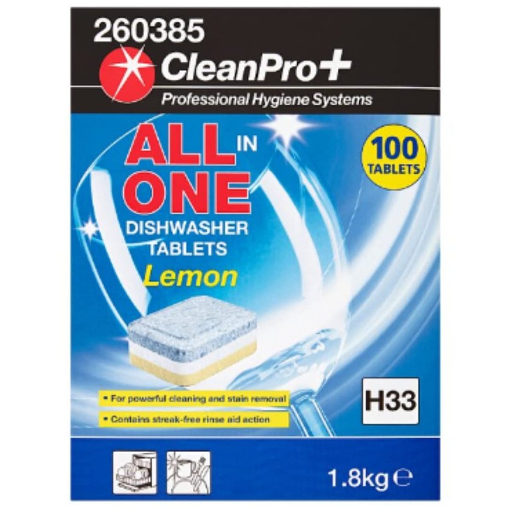 CleanPro+ All in One Dishwasher Tablets Lemon H33 100 Tablets 1.8kg x 8