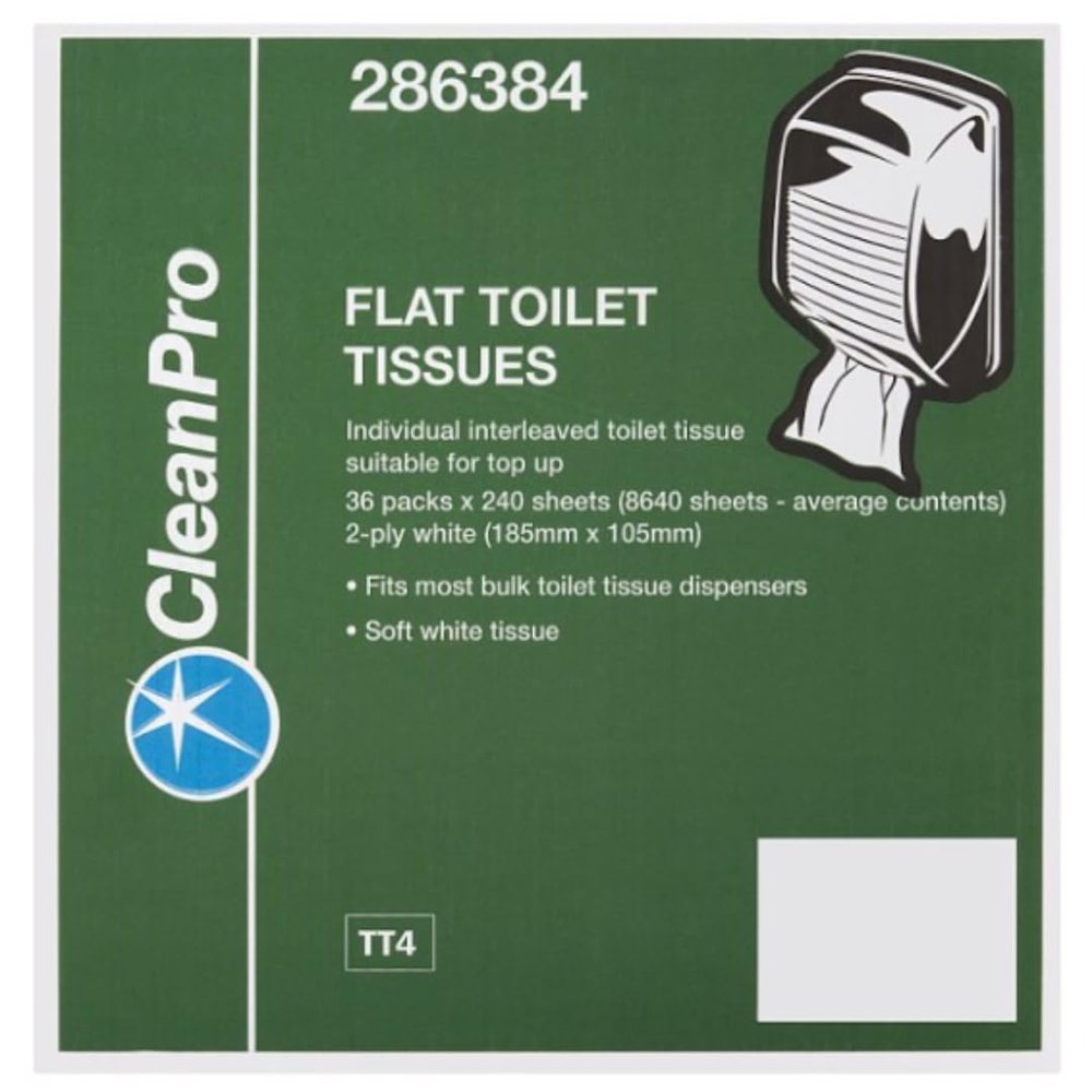 CleanPro Flat Toilet Tissues White 2 Ply 36 Packs 240 Sheets x Case of 1