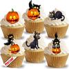 Anglesit 24 x Pre-Cut Cat & Pumpkin Edible Rice/Wafer Paper Cupcake Cake Toppers Halloween Party Birthday Decorations view 1