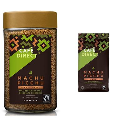 Cafdirect Fairtrade Machu Picchu Instant Coffee 100 g (Pack of 6) & Machu Picchu Organic Fairtrade Ground Arabica Coffee 227g (Pack of 6)