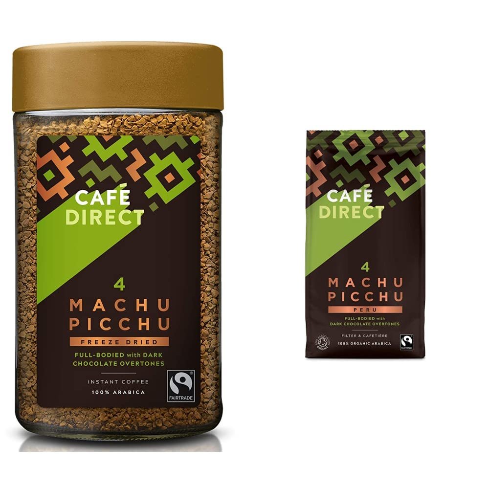 Cafdirect Fairtrade Machu Picchu Instant Coffee 100 g (Pack of 6) & Machu Picchu Organic Fairtrade Ground Arabica Coffee 227g (Pack of 6)
