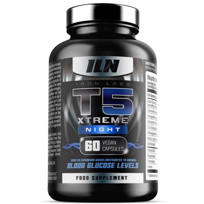 Iron Labs T5 Xtreme Night - Potent Overnight Formulation - Keto Friendly - with CLA, Green Tea, Chromium & Alpha Lipoic Acid (60 Vegan Capsules)