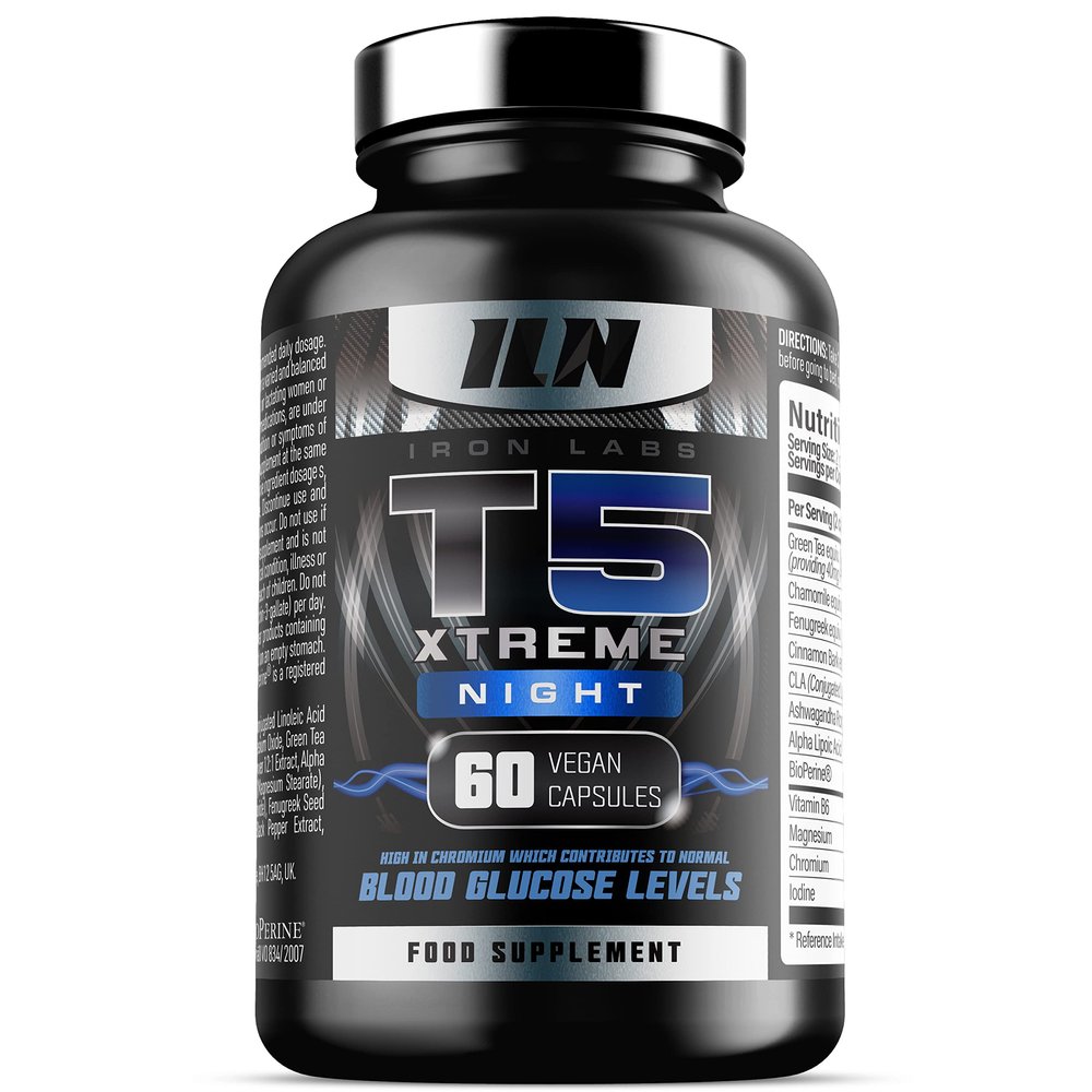 Iron Labs T5 Xtreme Night - Potent Overnight Formulation - Keto Friendly - with CLA, Green Tea, Chromium & Alpha Lipoic Acid (60 Vegan Capsules)