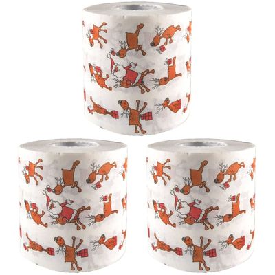 Cabilock 3pcs Printed Toilet Papers Funny Elk Paper Roll of Christmas Theme Tissue Roll Novelty Toilet Festive for Holiday Gatherings