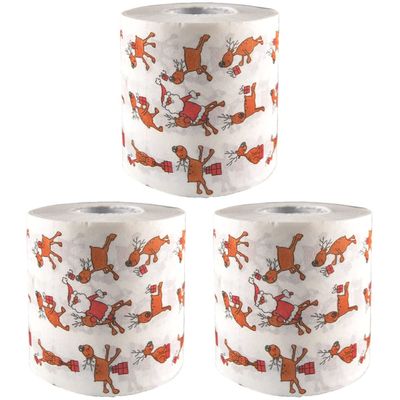 Alipis 3pcs Printed Toilet Paper Funny Novelty Elk Design for Christmas Festive Events Soft Tissue Roll for Home Use