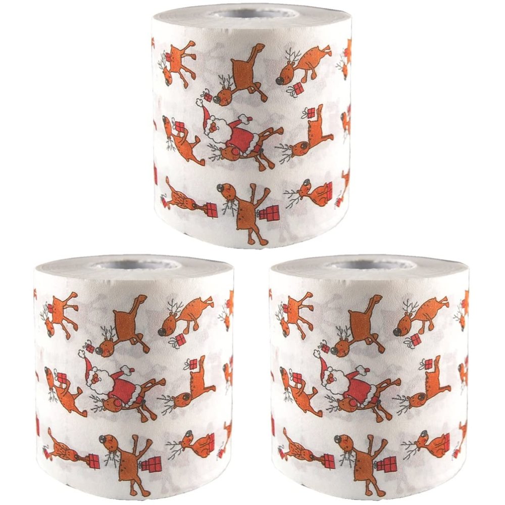 Alipis 3pcs Printed Toilet Paper Funny Novelty Elk Design for Christmas Festive Events Soft Tissue Roll for Home Use