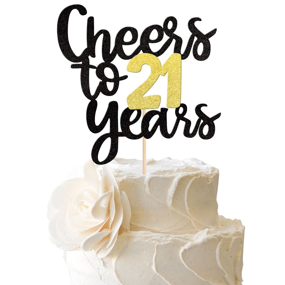 1 Pack Cheers to 21 Years Cake Topper Black and Gold Glitter Assembled 21st Birthday Cake Pick Happy 21st Cake Decoration for 21st Anniversary Twenty-One Birthday Party Decorations Supplies