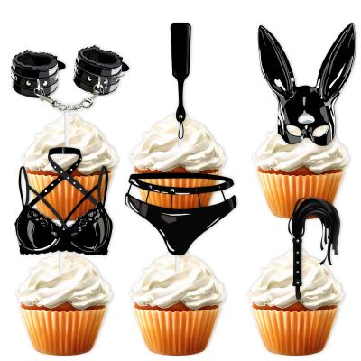 18pcs Black Glitter Dessert Cupcake Topper for Makeup Night Out Hen Movie Party Theme Decor Supplies Girl Woman Lady Birthday Bachelorette Bridal Shower Party Decoration