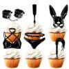18pcs Black Glitter Dessert Cupcake Topper for Makeup Night Out Hen Movie Party Theme Decor Supplies Girl Woman Lady Birthday Bachelorette Bridal Shower Party Decoration view 1