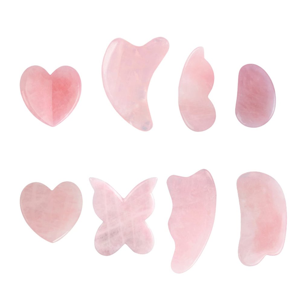 8 Piece Handmade Natural Rose Quartz Scraping Board Scraping Massage Tool Scraping Board GuaSha Facial Tool Set Facial Skin Care,Scraping 8pc