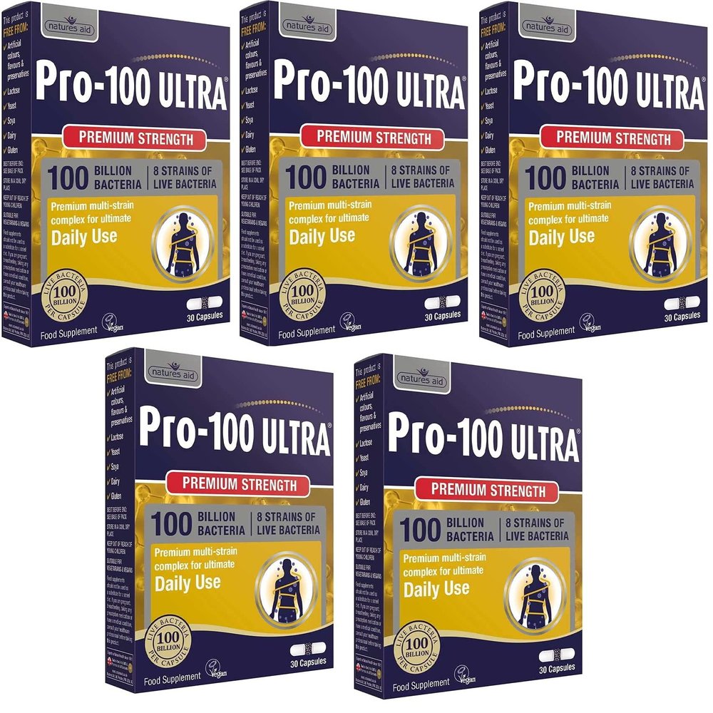 Natures Aid Bio360 Pro-100 Ultra - 100 Billion Bacteria - 30 Capsules (5 Pack)