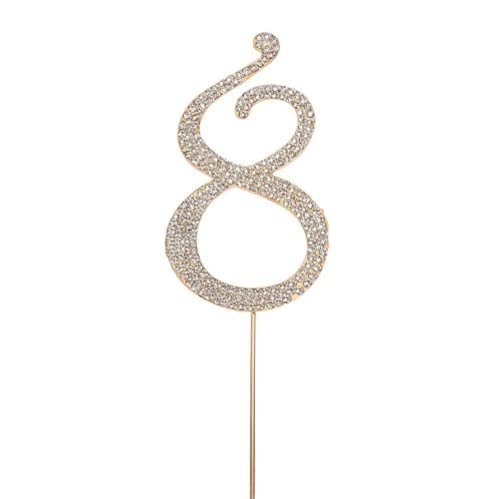 Rhinestone 8th Cake Topper Anniversary Birthday Party Decor For Wedding Anniversary Birthday Cake Decorations Keepsake Gold