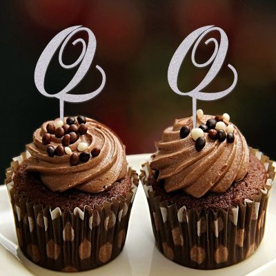 Initial Q Cupcake Toppers Single Letter Monogram Name Glitter Silver For Wedding Engagement Party Decorations Elegant Reusable Wreath Floral Choosing Letter Design Color Bachelorette Gifts 6PCS