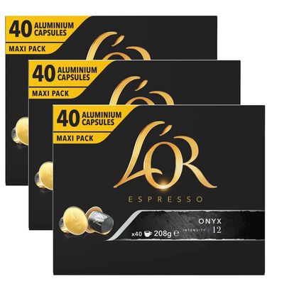 L'Or Espresso Coffee Onyx Intensity 12 - Nespresso* Compatible Aluminium Coffee Capsules - 3 Packs of 40 Capsules (120 Drinks)