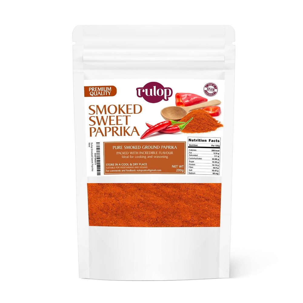 Rulop Smoked Sweet Paprika 200g. Authentic Spanish Smoked Paprika Powder, Resealable Pouch To Maintain Freshness,