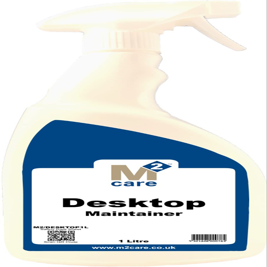 M2 Care Desktop Maintainer 1 Litre Trigger Spray + 2 x All Round 300GSM White Microfibre Cloths