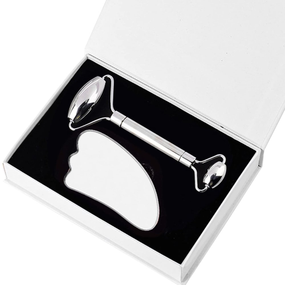 Roller GuaSha Scraping Skin Care Stainless Steel Tools Relaxing Soft Tissue Reduce Head Neck Back,Set B with Box
