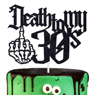 Hequoyer Black Glitter Death to My 30's Cake Topper,Rip Thirties/Kissing My 30's Goodbye Cake Dcor, Happy 40th Birthday Party Decoration Supplies