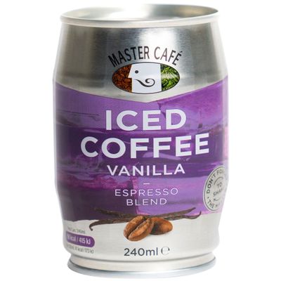 Master Caf Iced Coffee in Cans, 12 x 240ml, Full-Bodied Arabica & Robusta Coffee Bean Blend, Ready to Drink, Enjoy Cold or Iced, Vanilla