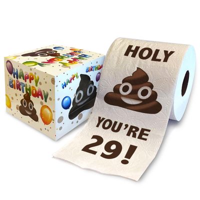 Printed TP Holy Poop You're 29 Printed Toilet Paper Gag Gift Happy 29th Birthday Funny Toilet Paper For Best Prank, Surprise, Bathroom Decor, Novelty Bday Fun Gift For Men or Women - 500 Sheets