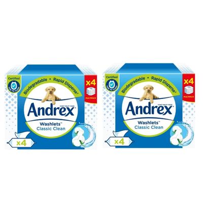 8 Pack (2 x 4 Pack) Washlets Classic Clean Cotton Fresh Moist Flushable Toilet Tissue
