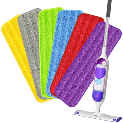 HOMTOYOU Spray Mop Pads Replacement 15.3*5.1 Inch Microfiber Reusable Washable Floor Mop Pads Refills Machine Washable Dry Wet Mop Heads for Floor Cleaning - 6 Pack