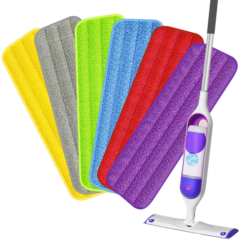 HOMTOYOU Spray Mop Pads Replacement 15.3*5.1 Inch Microfiber Reusable Washable Floor Mop Pads Refills Machine Washable Dry Wet Mop Heads for Floor Cleaning - 6 Pack