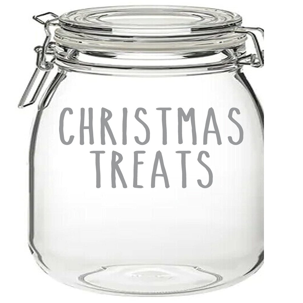 'Christmas Treats' - Vinyl Sticker Decal Label Transfer for Jar, Container. Party, Sweets, Chocolates, Gift Bag, Box (Large - 6cm Tall Capital Letter Height, Hot Pink)