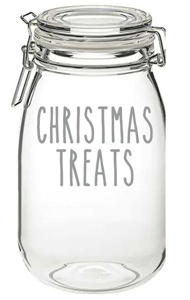 'Christmas Treats' - Vinyl Sticker Decal Label Transfer for Jar, Container. Party, Sweets, Chocolates, Gift Bag, Box (Small - 3cm Tall Capital Letter Height, Red)