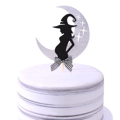 A Baby is Brewing Crescent Moon Cake Topper - Pregnant Witch Cake Topper, Halloween Baby Shower, Photo Booth Props, Cake Decoration for Personalized.