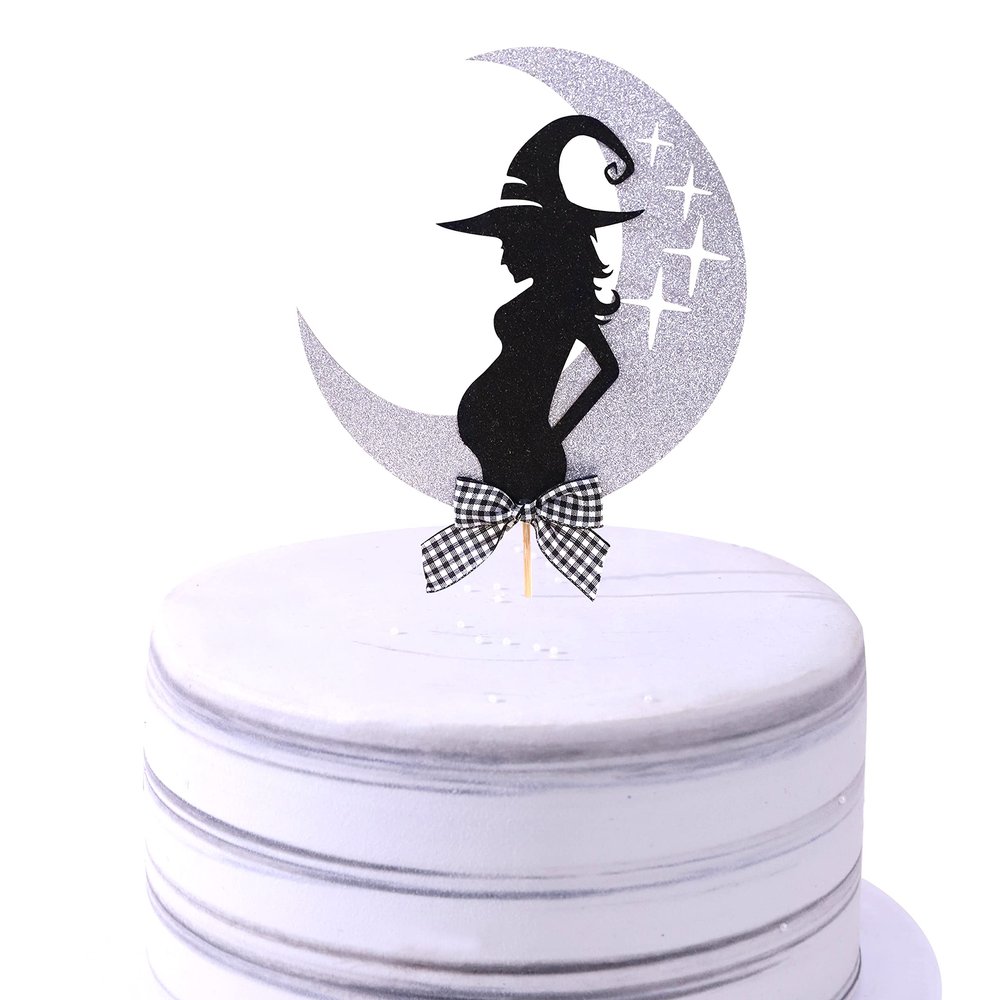 A Baby is Brewing Crescent Moon Cake Topper - Pregnant Witch Cake Topper, Halloween Baby Shower, Photo Booth Props, Cake Decoration for Personalized.