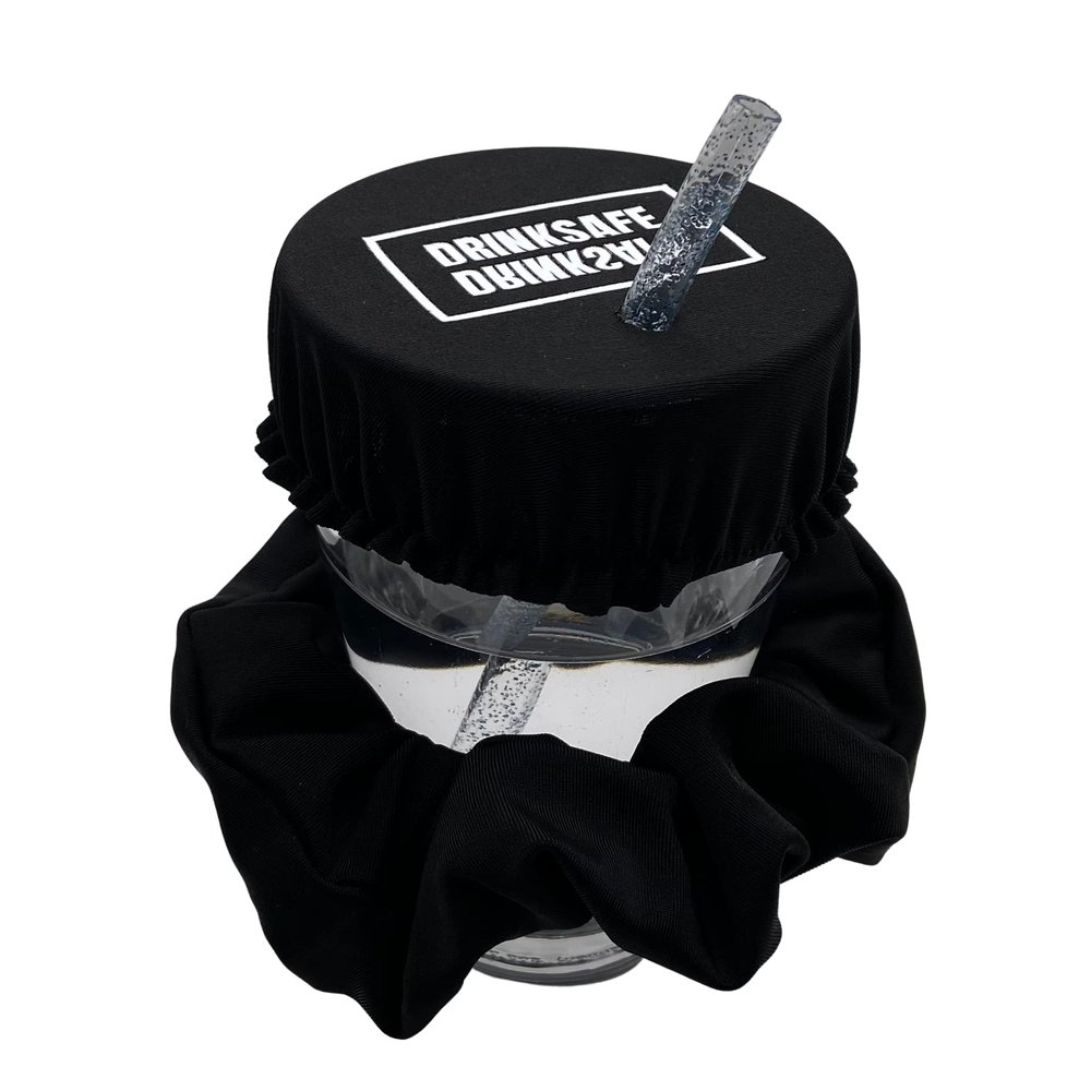 DrinkSafe I The Anti-Drug Scrunchie Protects Glass Reusable Whenever You Want, Anti-Spill for Parties and Festivals Safely I Black