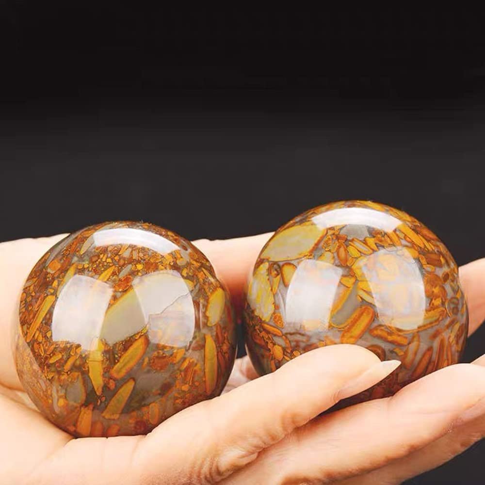 50mm Natural Polished Nuwa Stone Crystal Ball Specimen Healing Wellness Exercise Stress Handball 1 Pair,1Pairs