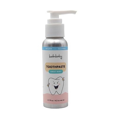 BALM! Baby Kids Natural Fluoride Free Toothpaste - Children's Toothpaste in Pump Bottle, SLS-Free Toothpaste with Xylitol, Vegan Gluten-Free, BPA-Free, Zero Waste Children's Toothpaste (Mint)