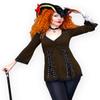Dare to Wear Corsair Pirate Costume: Fancy Velour Hat, Jolly Roger Choker & Victorian Gothic Women's Dare Corset Top, Electra Top, Walnut, S view 4