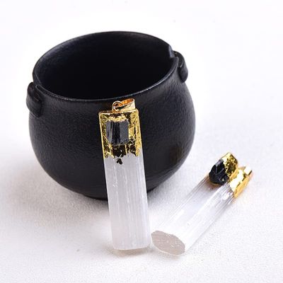 100% Natural Selenite Plaster Pendant Rock Mineral Specimen Jewelry Stone Add Charm DIY Gifts Souvenir 1PC,Tourmaline,1pcs