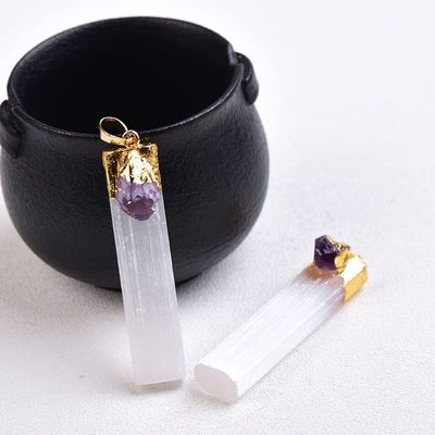 100% Natural Selenite Plaster Pendant Rock Mineral Specimen Jewelry Stone Add Charm DIY Gifts Souvenir 1PC,Purple,1pcs