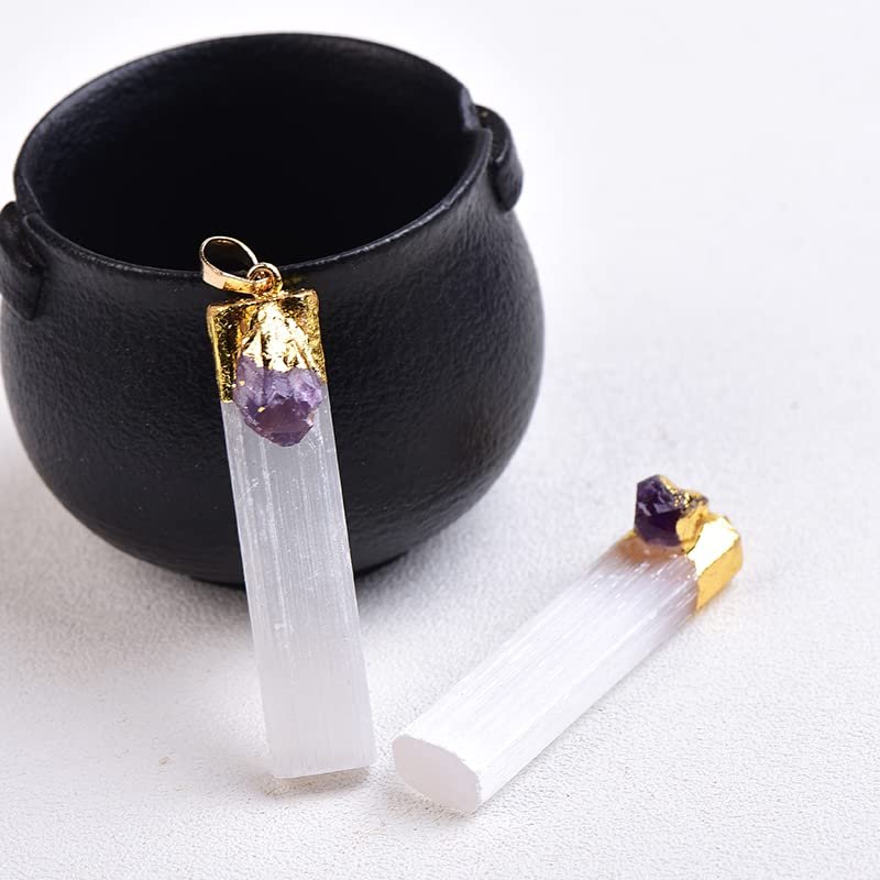 100% Natural Selenite Plaster Pendant Rock Mineral Specimen Jewelry Stone Add Charm DIY Gifts Souvenir 1PC,Purple,1pcs