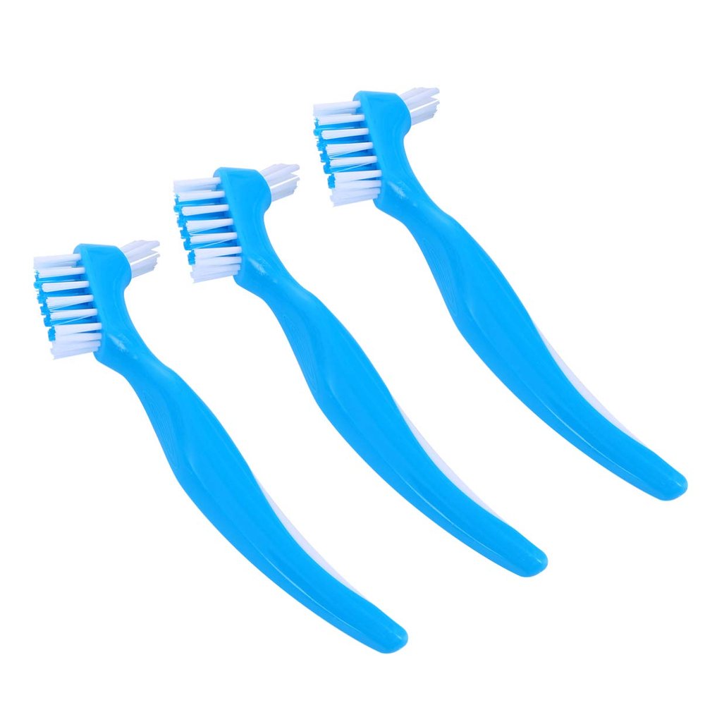 3pcs Hard Denture Brush Toothbrush Denture Double Sided Brush Portable with Ergonomic Rubber Handle for Denture Care