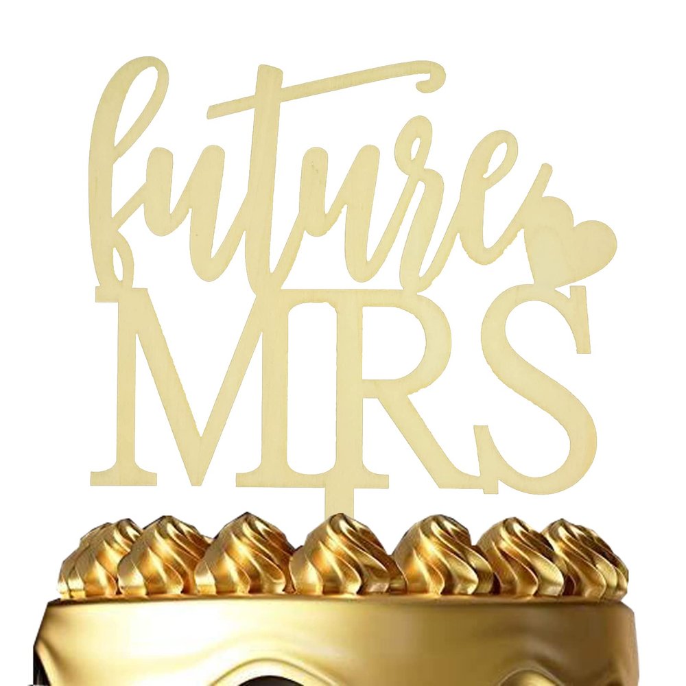 Rustic Wooden Future Mrs Cake Topper - Love Themed Cake Topper for Proposal, Wedding, Bridal Shower or Anniversary Party Cake, Paint for Color What You Like (Future Love)