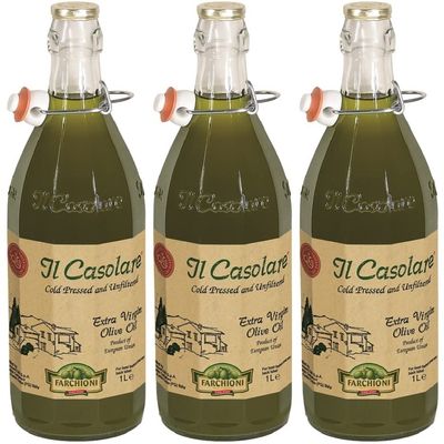 Farchioni Il Casolare - Extra Virgin Italian Olive Oil 3 Litre (1 Litre, Pack of 3) | Cold Pressed & Unfiltered