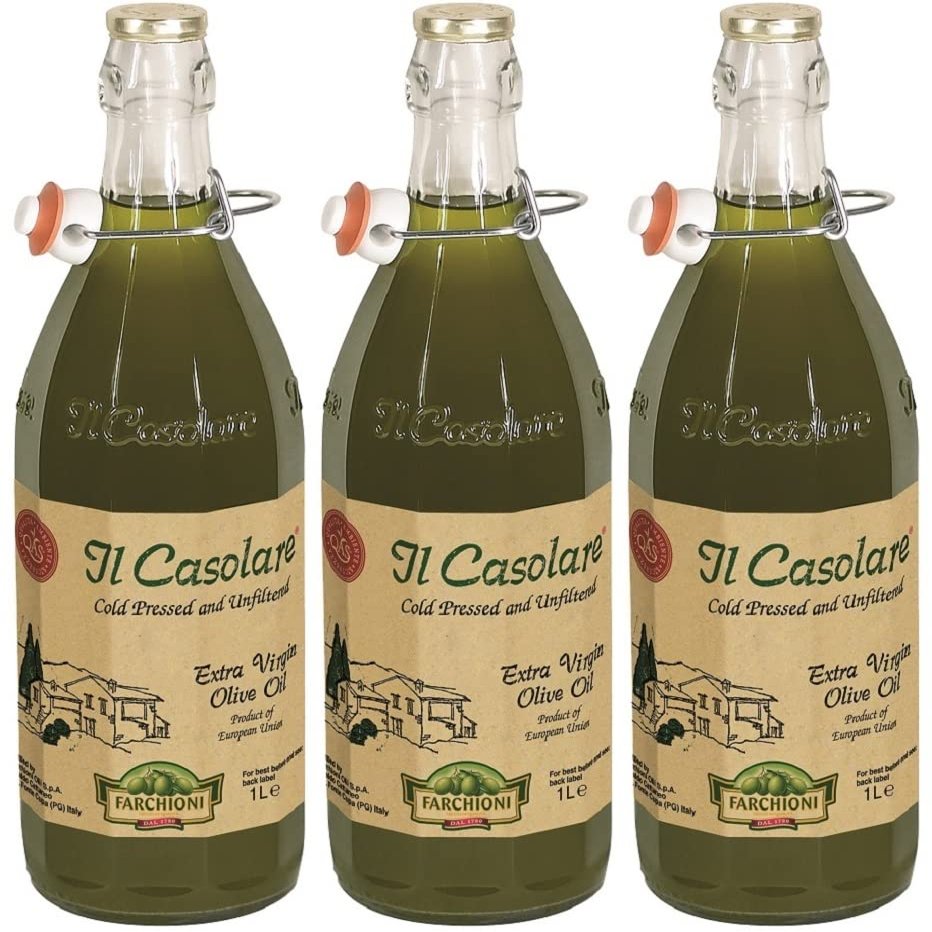 Farchioni Il Casolare - Extra Virgin Italian Olive Oil 3 Litre (1 Litre, Pack of 3) | Cold Pressed & Unfiltered