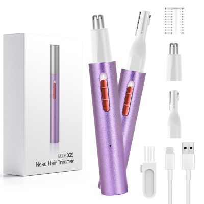 AHHFEI Women's 5 in 1 Facial Hair Trimmer, Rechargeable Nose & Ear Hair Trimmer, Painless Eyebrow Trimmer, Easy Cleansing, Purple