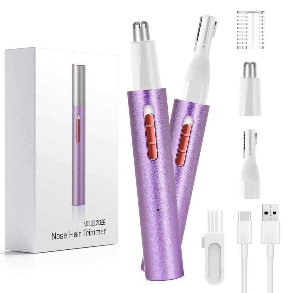 AHHFEI Women's 5 in 1 Facial Hair Trimmer, Rechargeable Nose & Ear Hair Trimmer, Painless Eyebrow Trimmer, Easy Cleansing, Purple