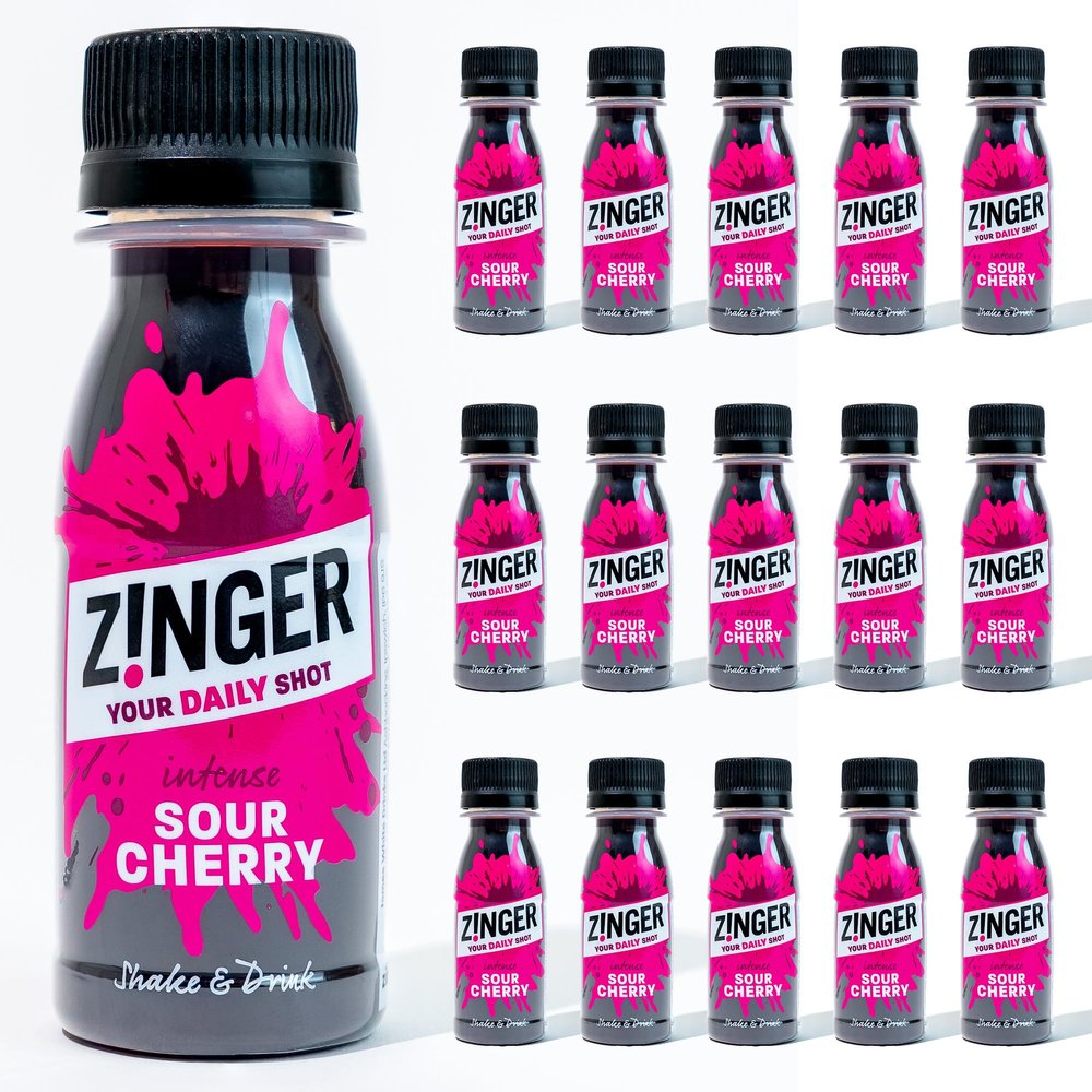 ZINGER Sour Cherry Shot (15x70ml) | Perfect Post Workout Juice Drink | Simple Ingredients, Vegan and Gluten Free | No Added Sugar