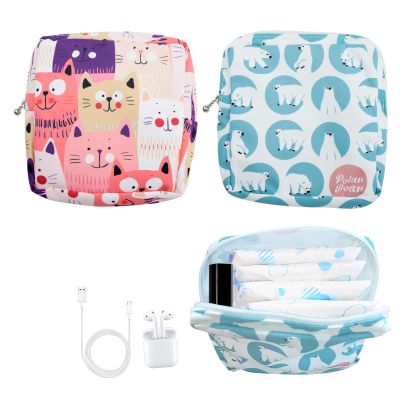 2 Pack Sanitary Napkin Towels Storage Bag Portable Pantyliners Bag with Zipper Makeup Bag with Zipper for Women Girls Ladies(Pattern 4)