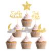 48 Pcs Glitter Little Star Cupcake Toppers Moon Cloud Cupcake Picks Twinkle Twinkle Little Star Baby Shower Decorations for Kids Birthday Wedding Party Cake Supply (Gold, Silver)