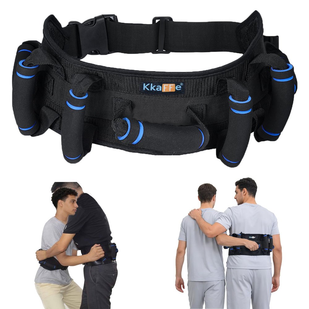 KkaFFe Gate Belt for Elderly with 7 Handles,Gait Belts Transfer Belt for Seniors, Adjustable Lift Belts for Elderly (27-45 inches) Quick Release Gait BeltPatient Transfer Belt for DisabledBlue