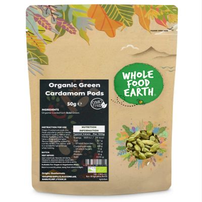 Wholefood Earth Organic Green Cardamom Pods 50 g | GMO Free | Certified Organic